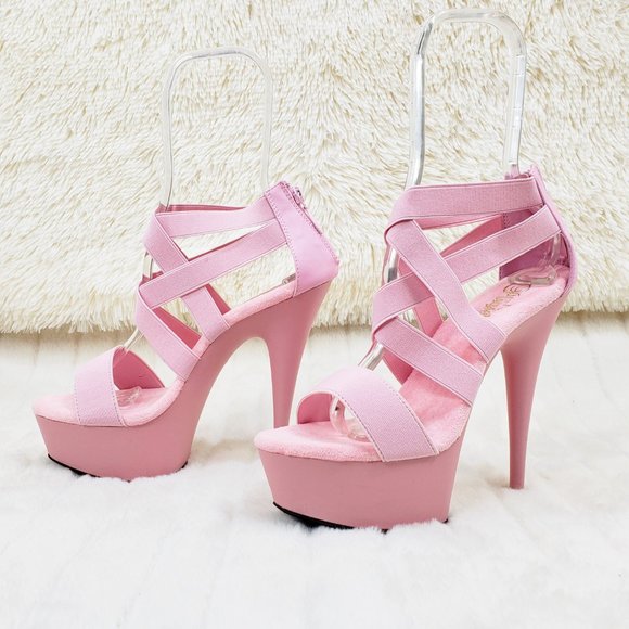 Baby Pink Elastic Strap Platform High Heel Shoes - Picture 10 of 13
